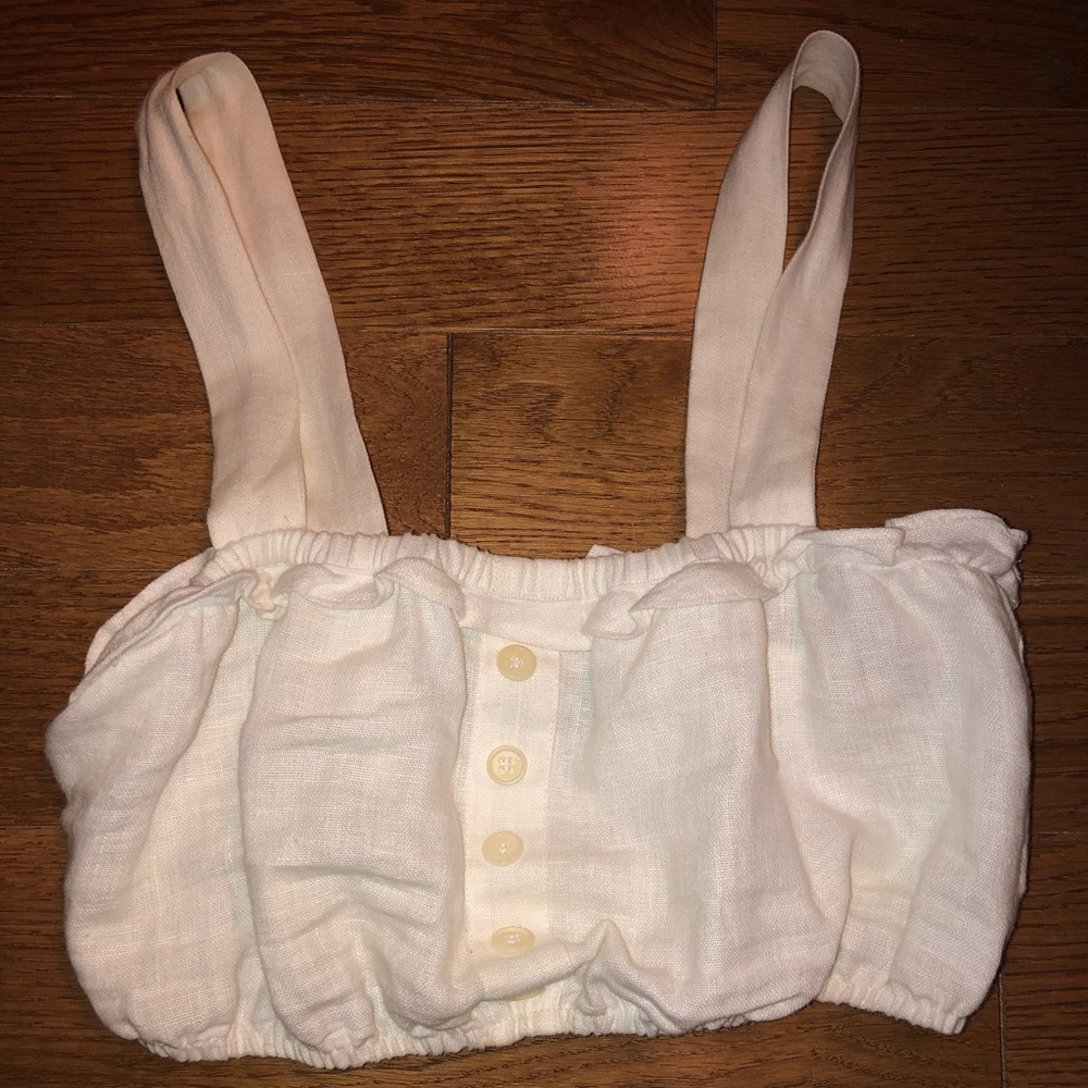 Reformation linen button mini crop top